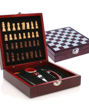 Set vino juego ajedrez caja madera