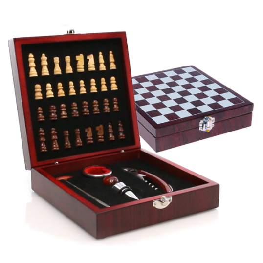 Set vino juego ajedrez caja madera - EASY POWER  artículos publicitarios -  regalos corporativos - merchandising