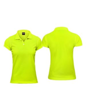 Polera Poliéster Mujer con Cuello Amarillo Flúor