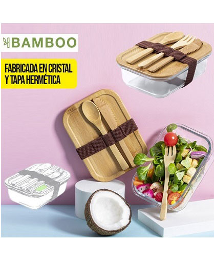 Fiambrera cristal tapa bambu - EASY POWER  artículos publicitarios -  regalos corporativos - merchandising