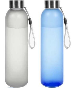 Botella de vidrio 500 cc frosty -traspatente y azul