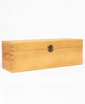 Caja de Madera Natural para Vino con vino lado