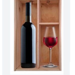 CAJA MADERA 1 VINO/ESPUMANTE + 1 COPA TAPA MADERA CIERRE DOMINO